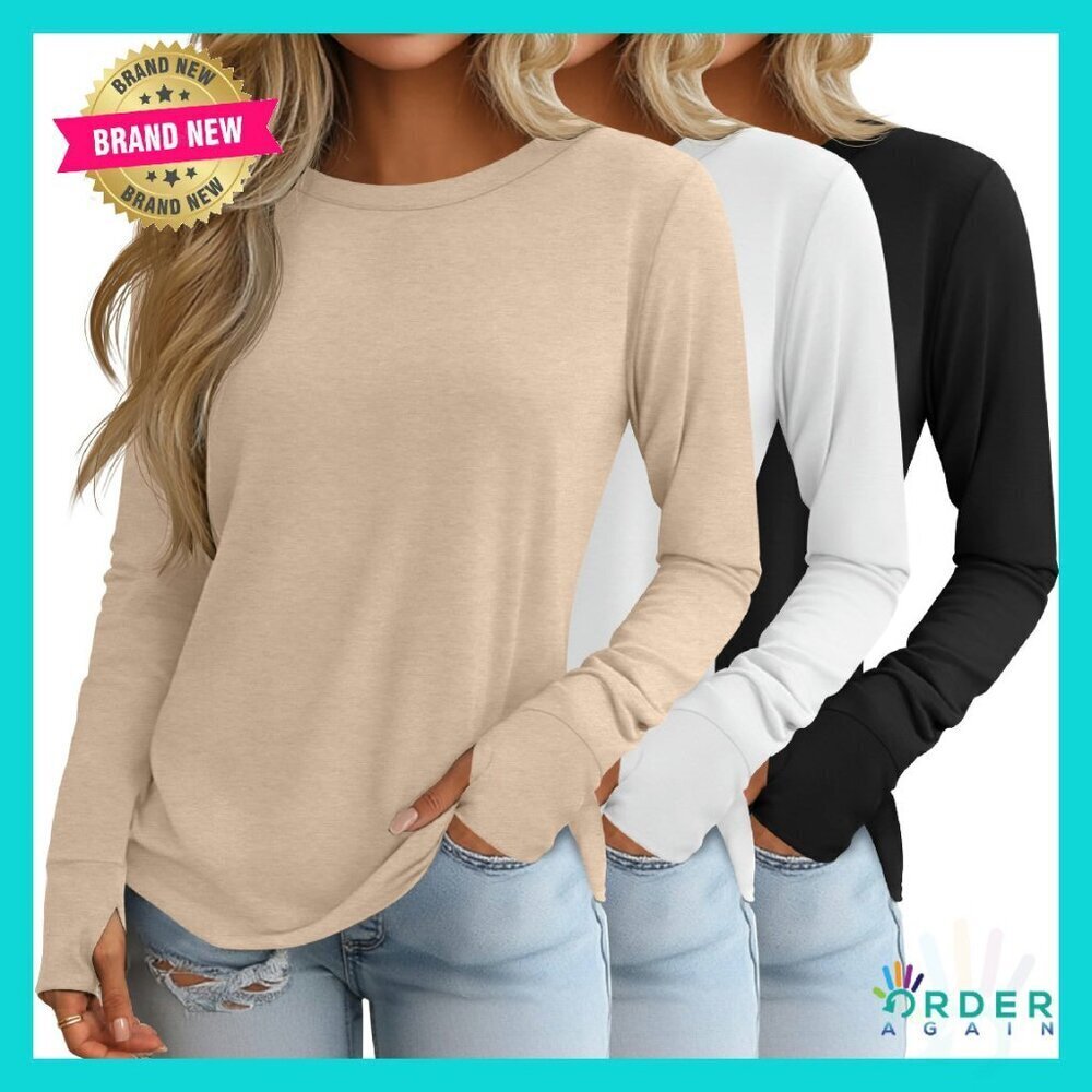 Long Sleeve Tunic Top with Thumb Holes Y2K Trendy Loose Fit Casual